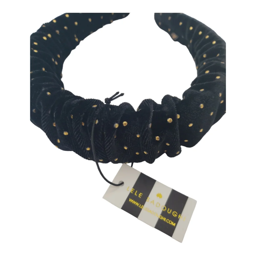 Lele Sadoughi NWT Jet Dot Velvet “Kelly” Black Headband Gold Accents One Size Lele Sadoughi NWT Jet Dot Velvet “Kelly” Black Headband Gold  main image 2